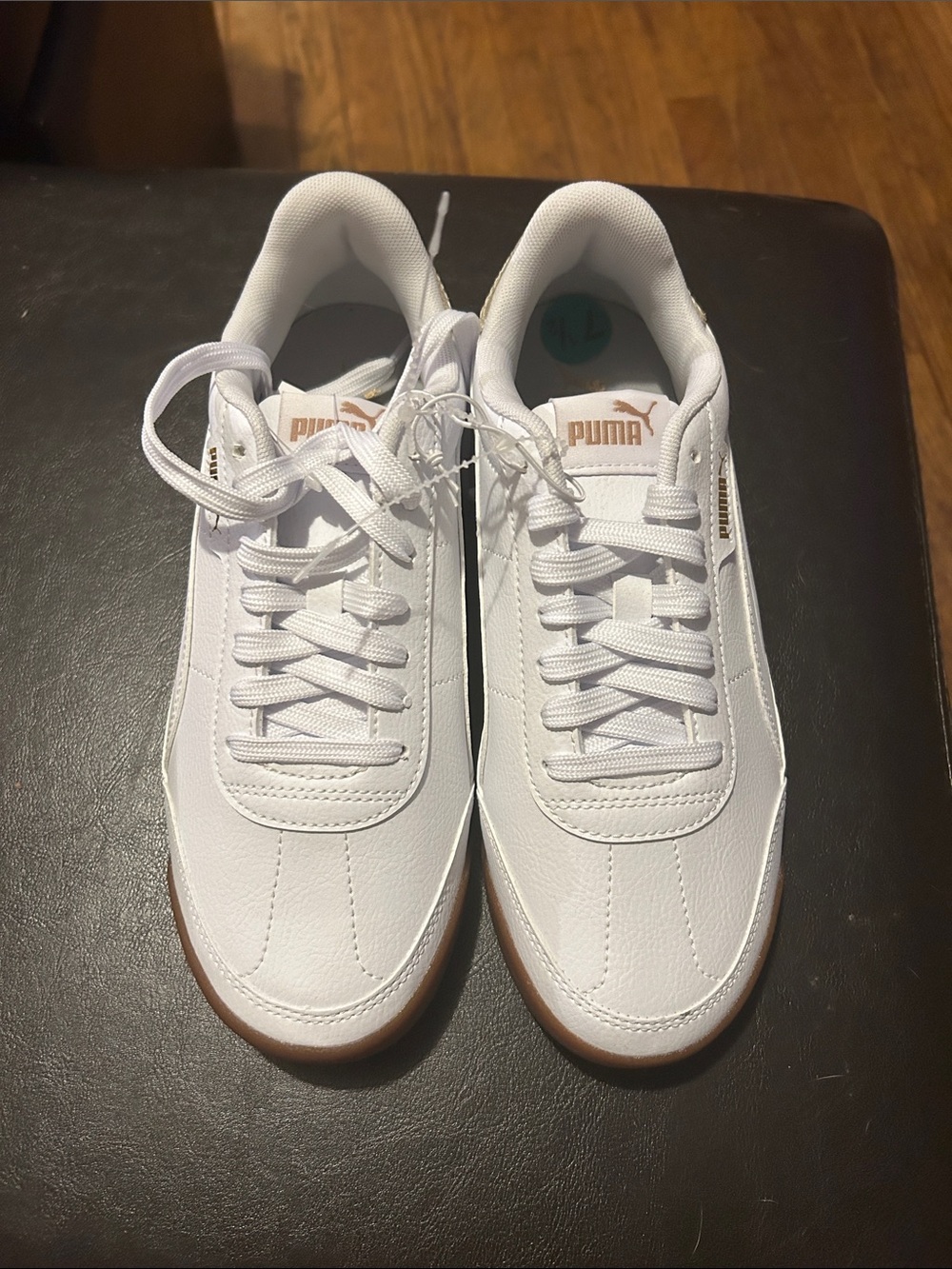 Puma White Leather Sneakers with Gum Sole